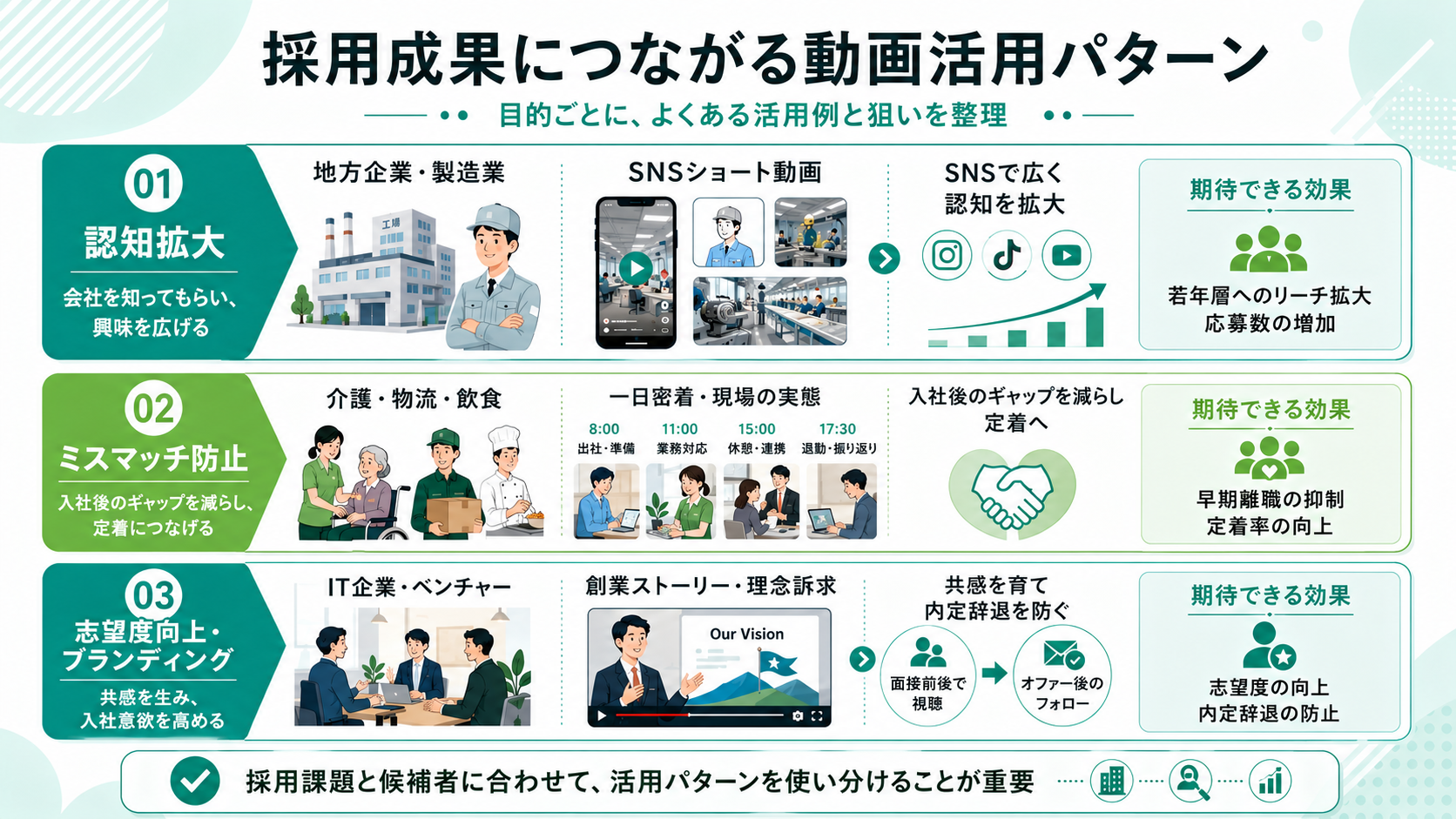 採用成果につながる動画活用パターン