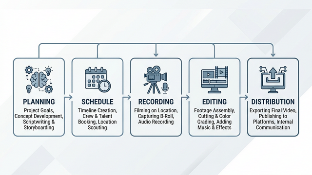 職場環境動画の撮影チェックリストと制作フロー概念図