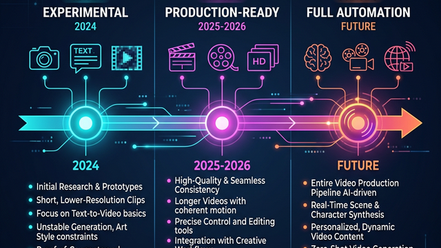 AI動画生成技術のフェーズ推移を示す概念図
