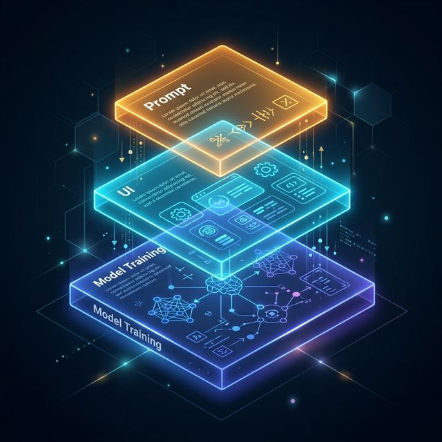 プロンプト設計・UI設計・再学習の3つのアプローチ概念図