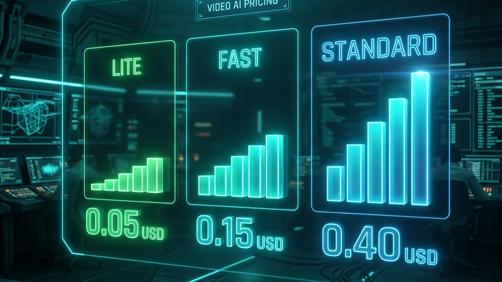 Veo 3.1 Lite / Fast / Standard の価格比較ダッシュボード概念図