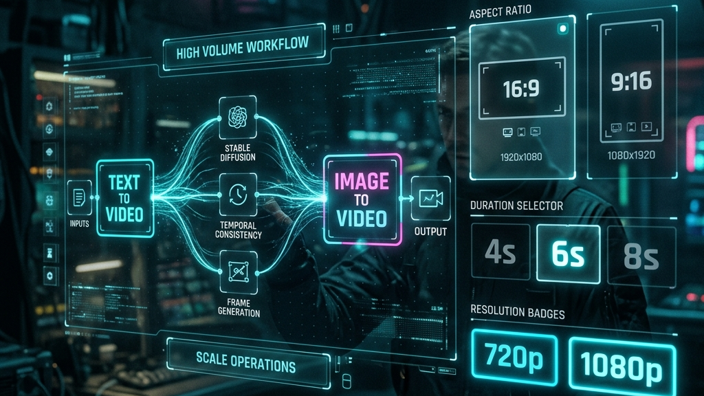 Text-to-Video / Image-to-Video ワークフローと対応フォーマットの概念図