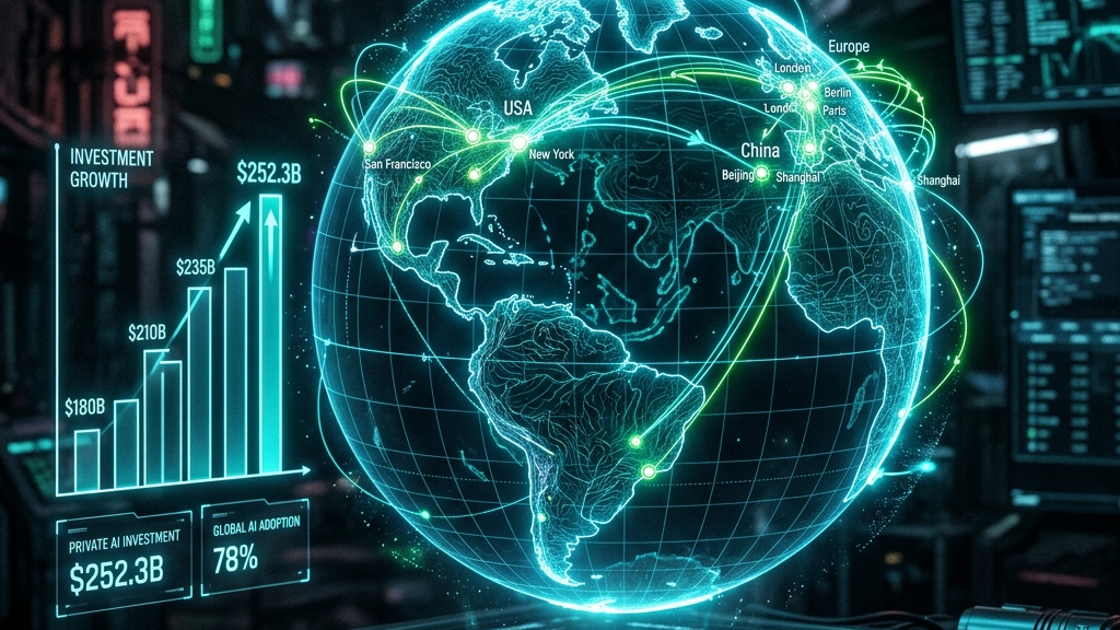 世界のAI投資規模と企業導入率の推移を示すグローバルデータビジュアライゼーション