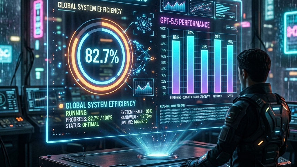 GPT-5.5の圧倒的なベンチマークスコアを示すデータビジュアライゼーション