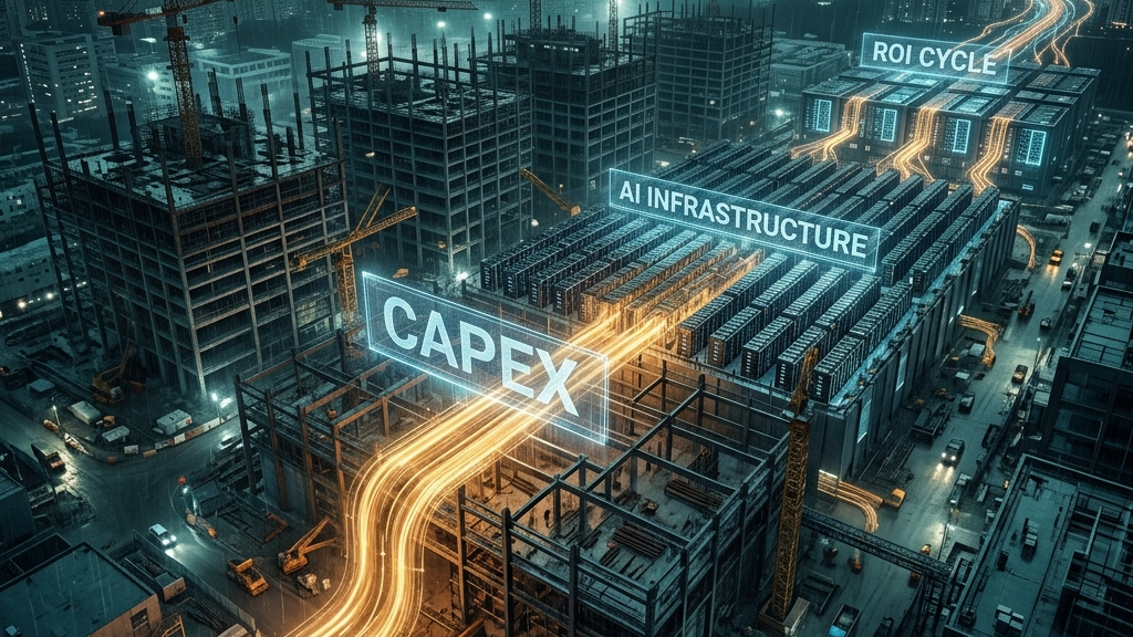 AI設備投資サイクルと収益化の時間軸を示すイメージ