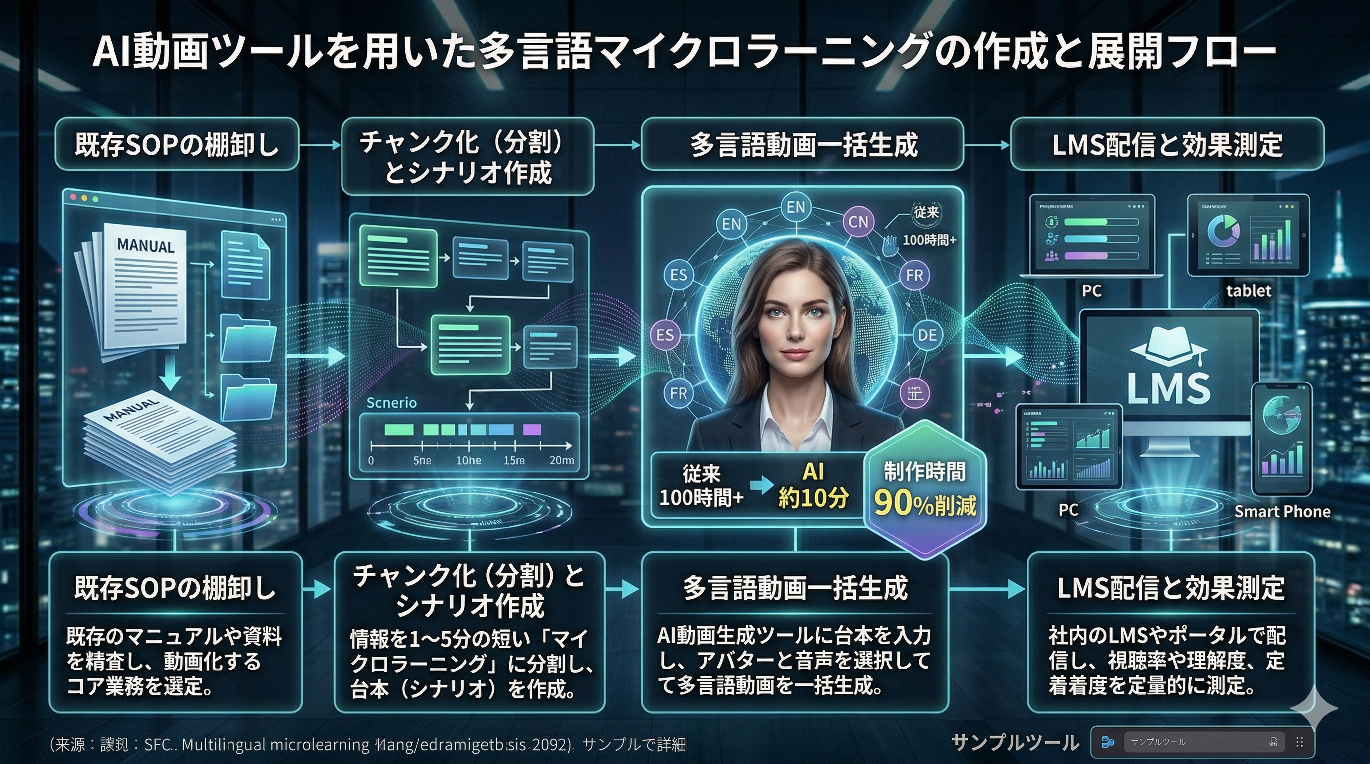 多言語マイクロラーニング作成と展開のフロー